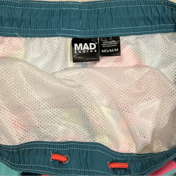 Mad Engine Swim Trunks M Patterned Mesh Lined Elastic Waist Colorful Geometric M - Picture 5 of 6